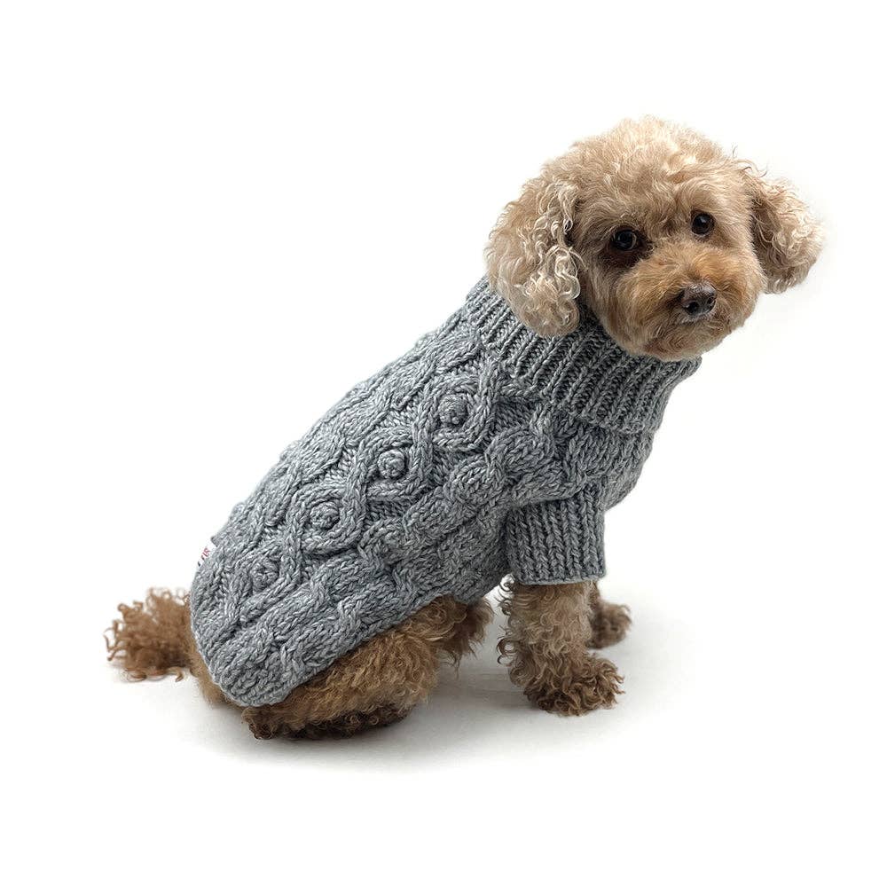 Milltown Brand - Wholesale Pet Sweater - Dog - Cable Knit Dog Sweater with Pom Pom - Grey6