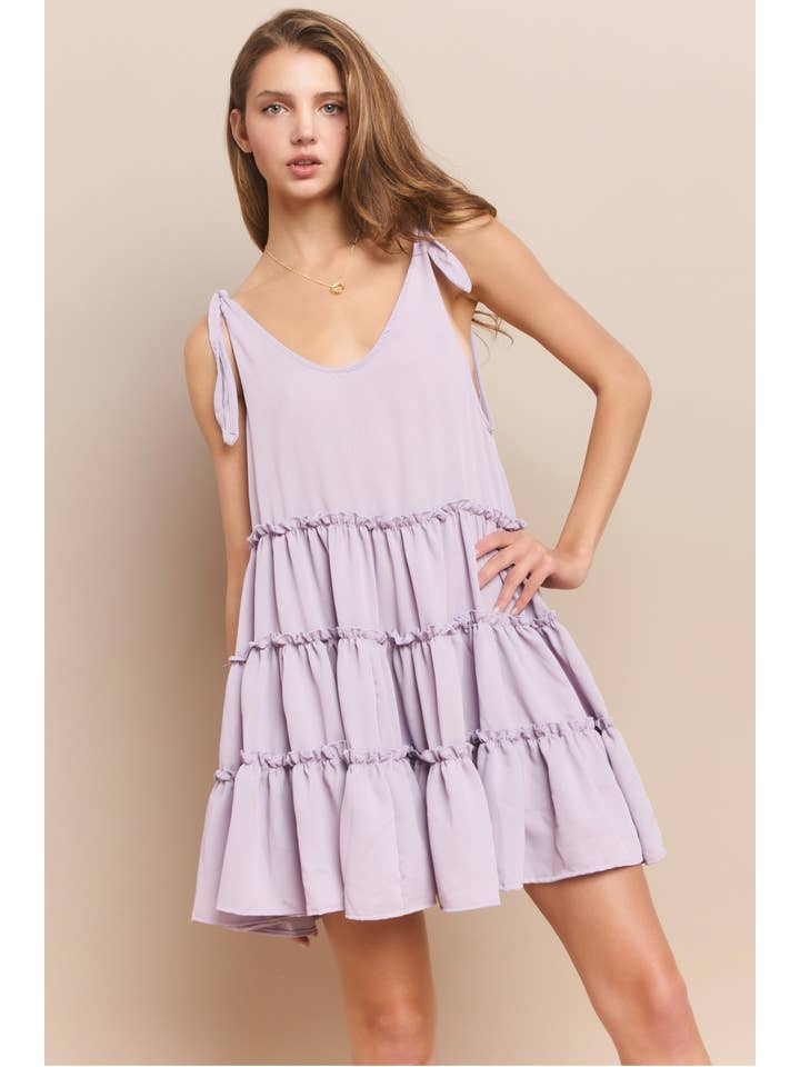WISTERIA LANE - Wholesale Dress - Women's - BOHO TEXTURED CREPE TIERED BABYDOLL DRESS - 3115 LAVENDER6