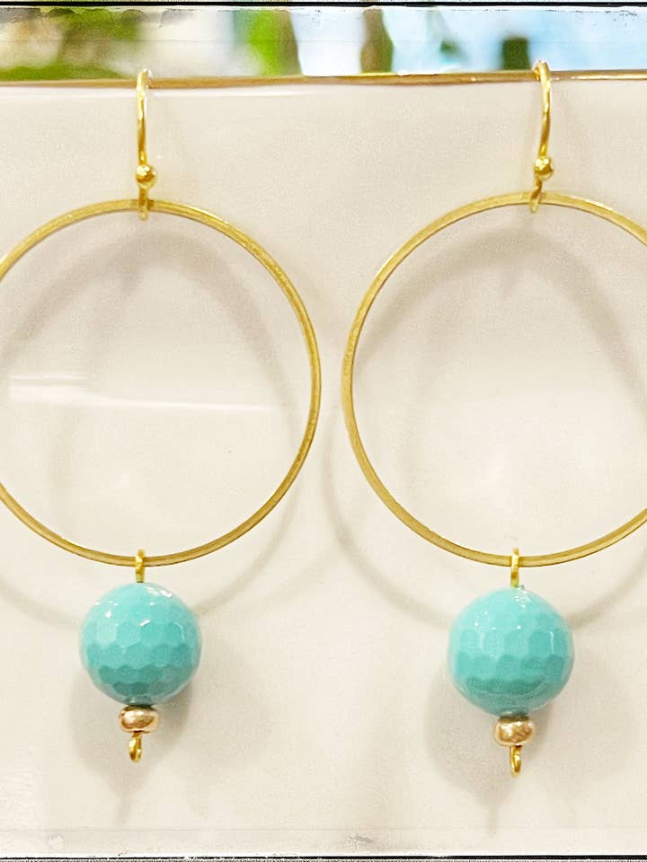 Brinco Conta Gemstone Dangle Circle Arco Azul Turquesa por atacado de GentrybyJenna