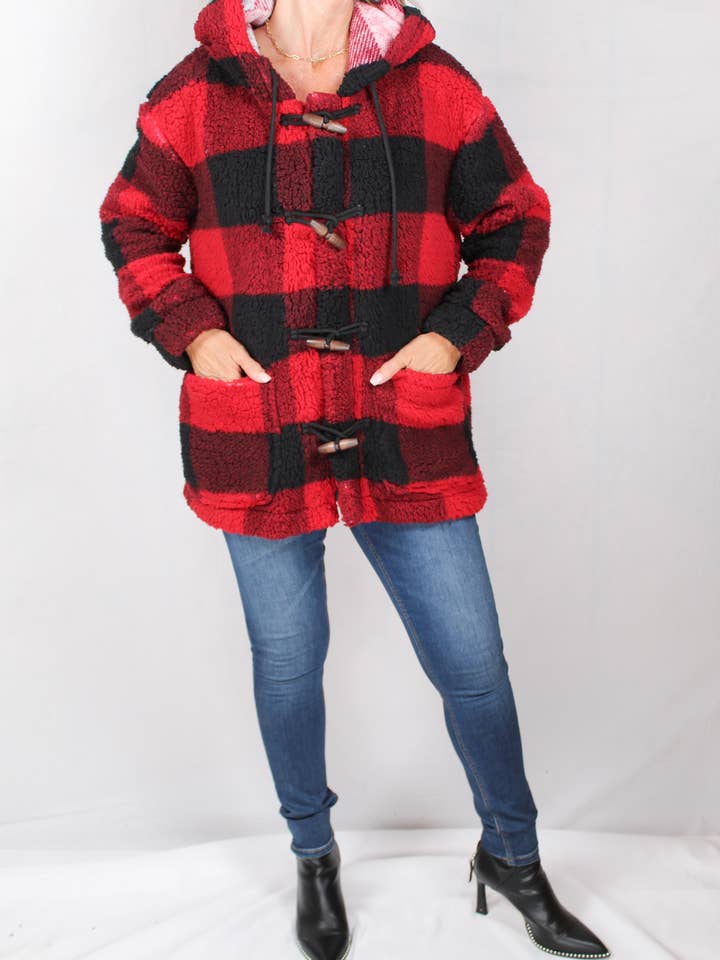 SA2001W-R - Rood/zwart Sherpa Toggle Jacket - Plus A1633 voor wholesale door K & C Clothing, Inc.