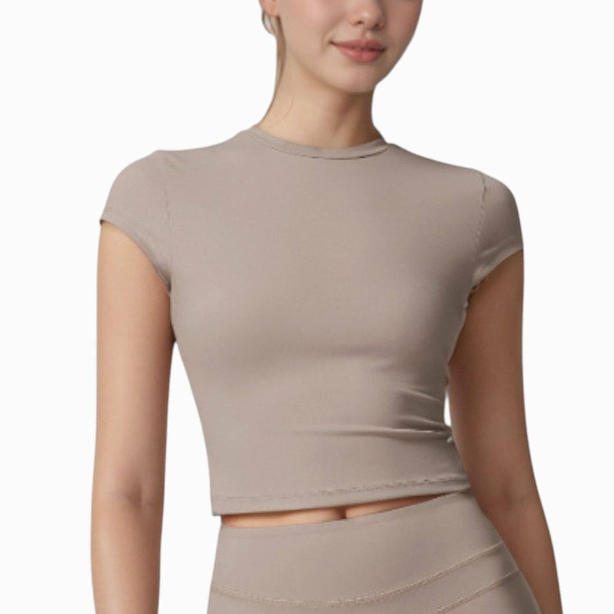 Active by Anna-Kaci - Wholesale Athletic Top - Women's - Fitted Crop Active Tee Short Sleeve Round Neck Stretch