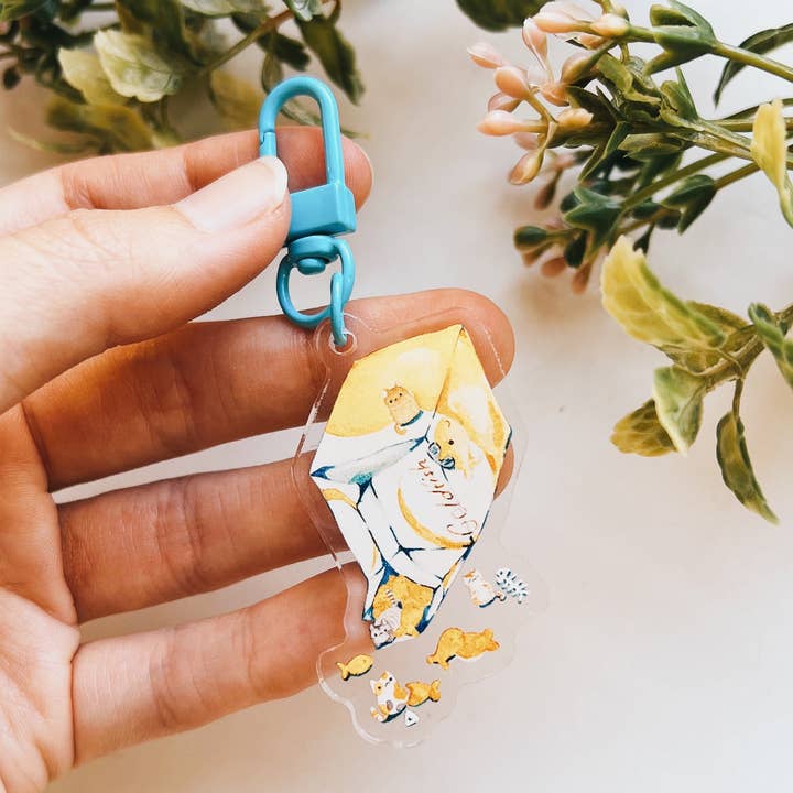 Goldfish Kittens Acryl-Schlüsselanhänger für den Großhandel von Seenee Scribbles