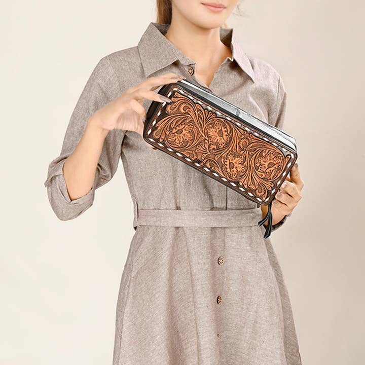 LS Western - Wholesale Jewellery box/organiser - ADBGA453A American Darling Tooled Leather Cowhide Jewelry Accessory Case Western Organizer Box1