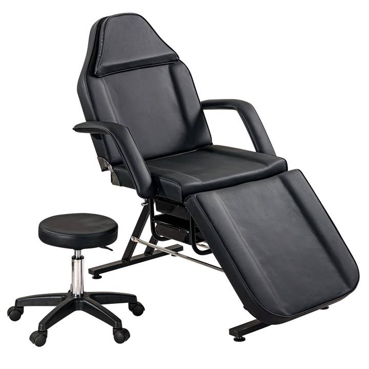 39F Inc. - Wholesale Chair - Massage Salon Tattoo Chair with Two Trays Esthetician Bed with Hydraulic Stool,Multi-Purpose 3-Section Facial Bed Table, Adjustable Beauty Barber Spa Beauty Equipment, Black