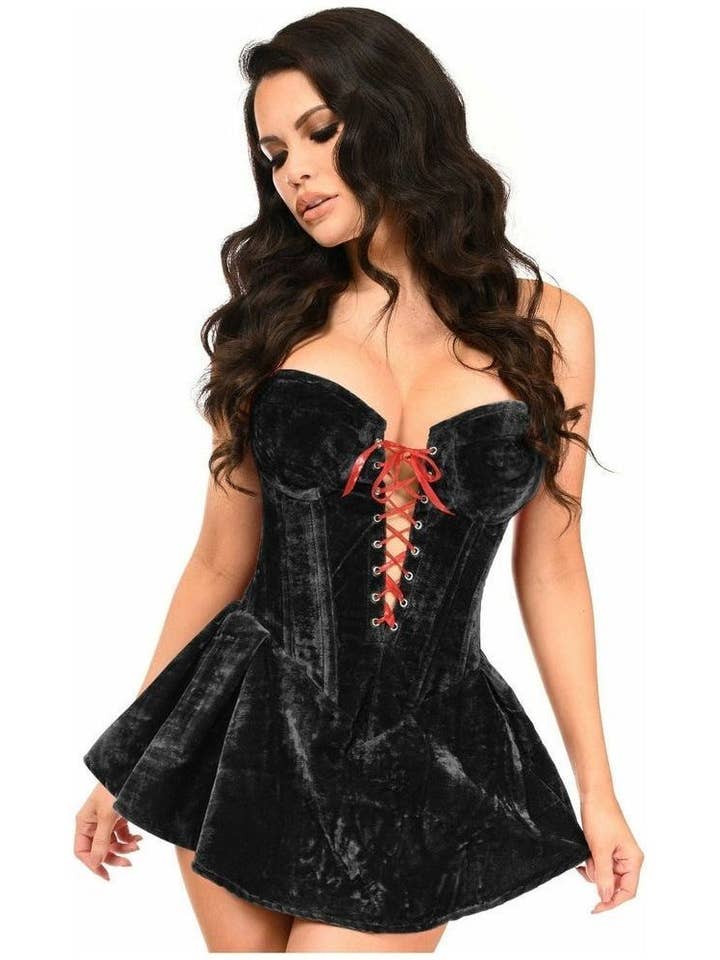 Daisy Corsets - Vente Robe – femme - Robe corset désossée en acier velours noir à tiroir supérieur