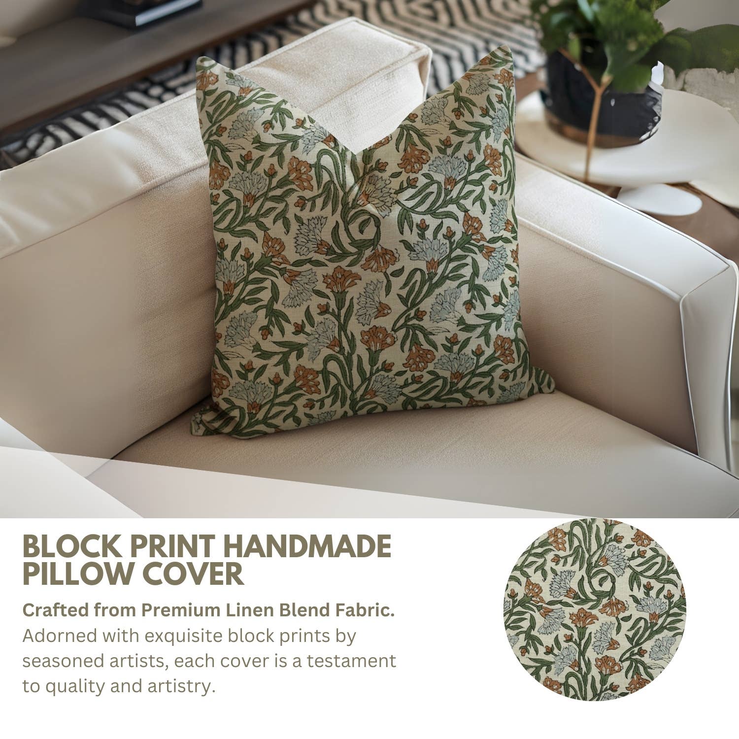 Fabdivine – Engroshandel Pyntepudebetræk – Kunstnerisk Blok Hørblanding Pudebetræk - Tornede Stængler8