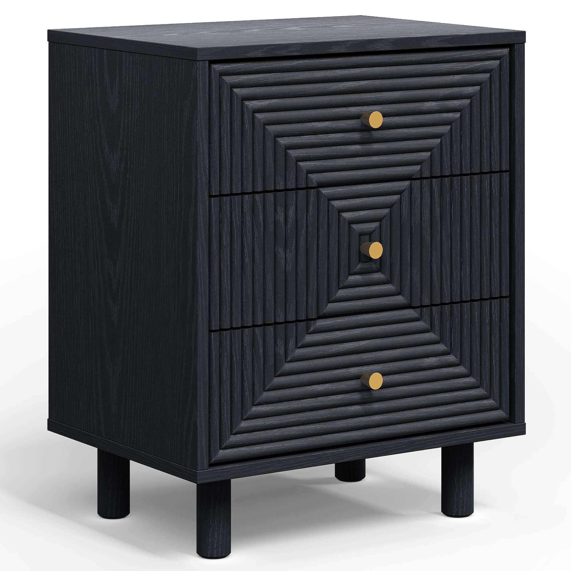 Heynemo - Wholesale Cabinet - Black 3 Drawer Nightstand, Small Dresser Wooden Storage3