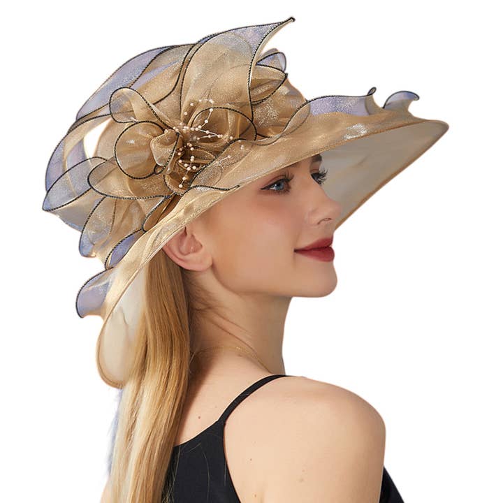 AK Brand - Wholesale Fascinator Hat - Women's - Wide Brim Organza Dress Hat with Sheer Ribbon Floral Design20