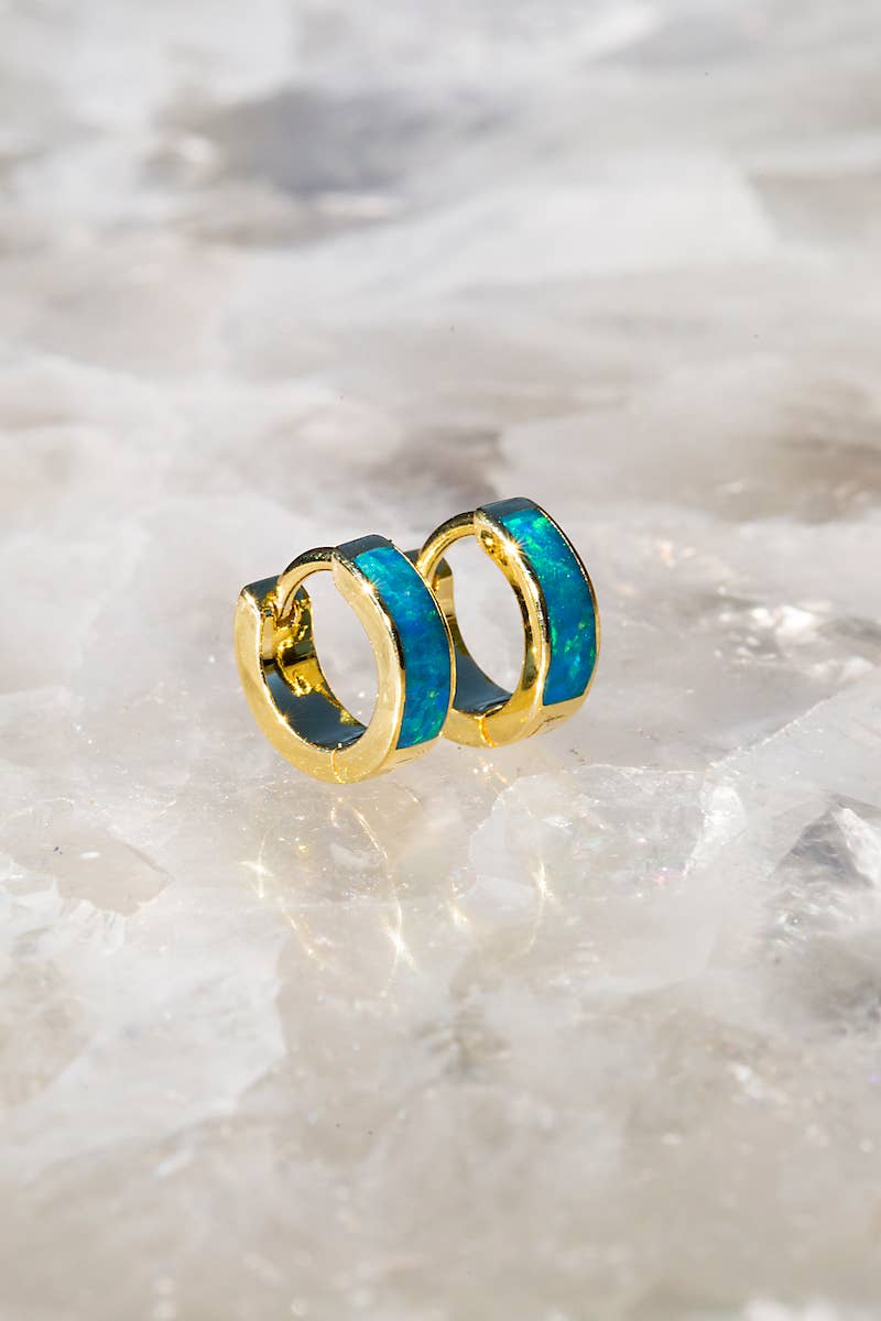 Native Gem - Wholesale Huggie Earrings - SHAY HUGGIES- BLUE OPAL
