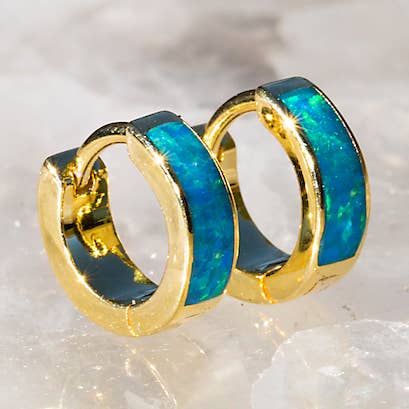 Native Gem - Wholesale Huggie Earrings - SHAY HUGGIES- BLUE OPAL0