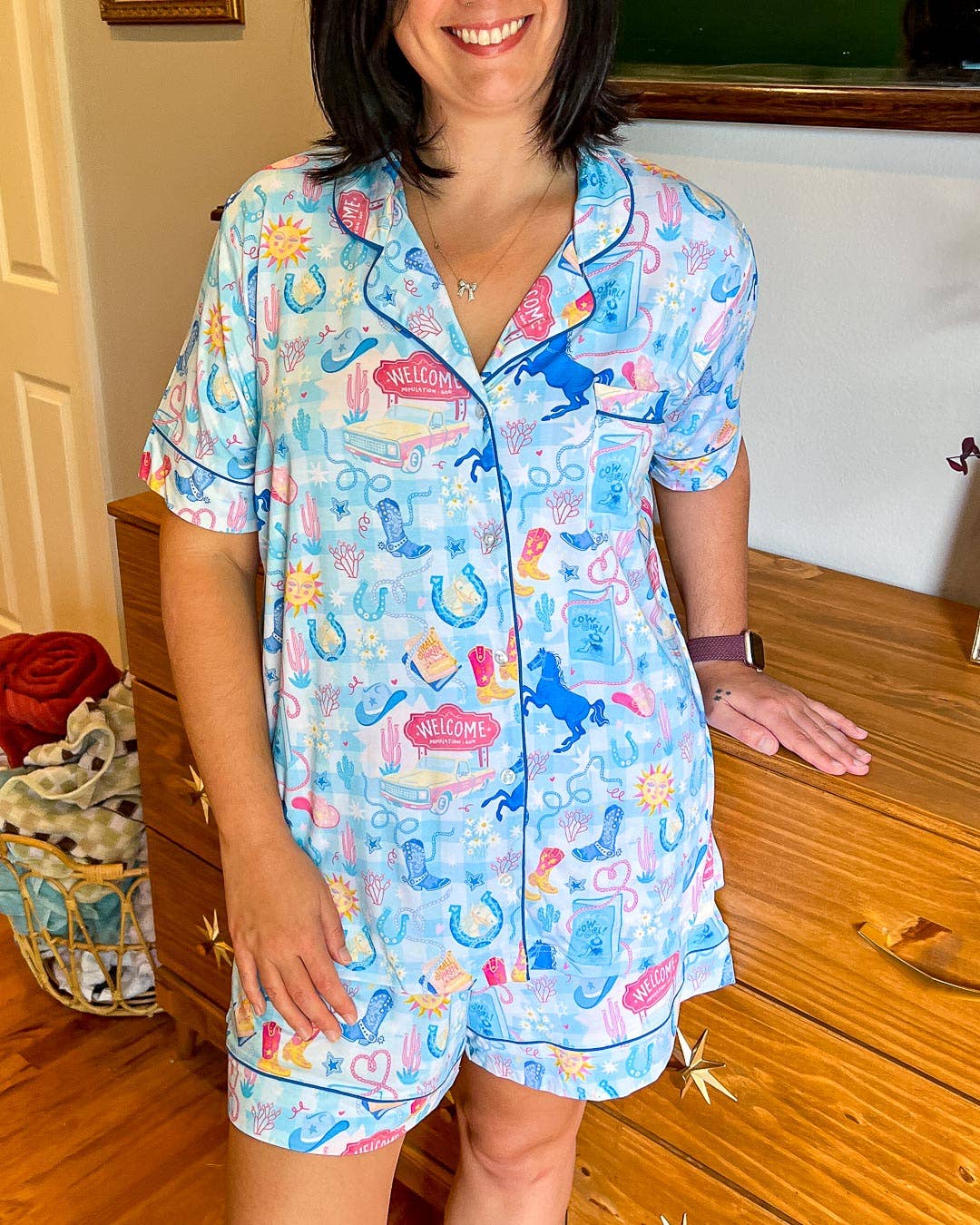 Blissfully Bookish Company - Wholesale Sleepwear Set - Women's - Cowboy Romance Bamboo Shorts Pajama Set6