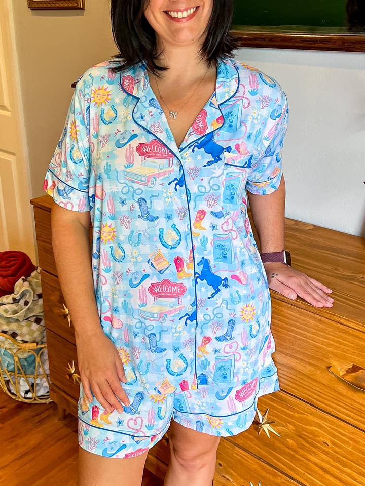 Blissfully Bookish Company - Wholesale Sleepwear Set - Women's - Cowboy Romance Bamboo Shorts Pajama Set6