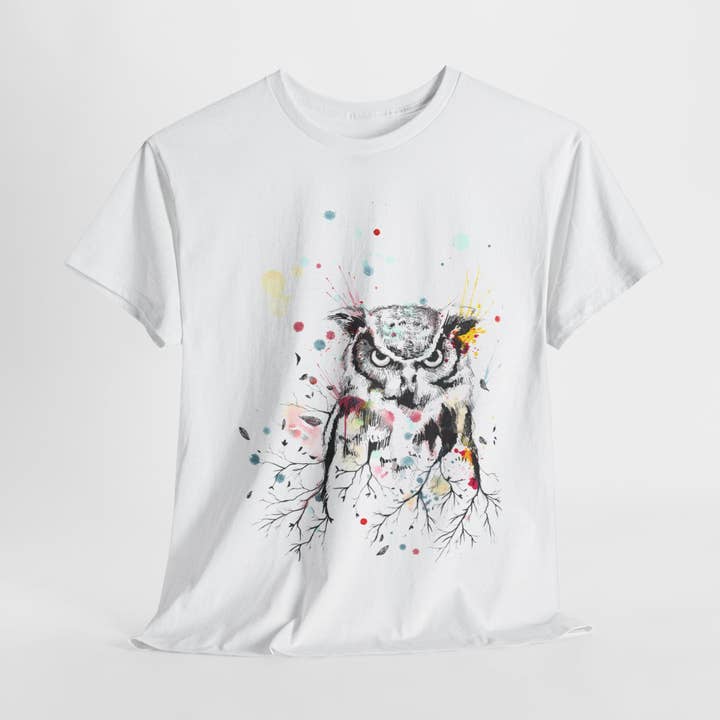 Uggla Akvarell Unisex Tjock Bomulls-T-shirt för wholesale av LVB Art