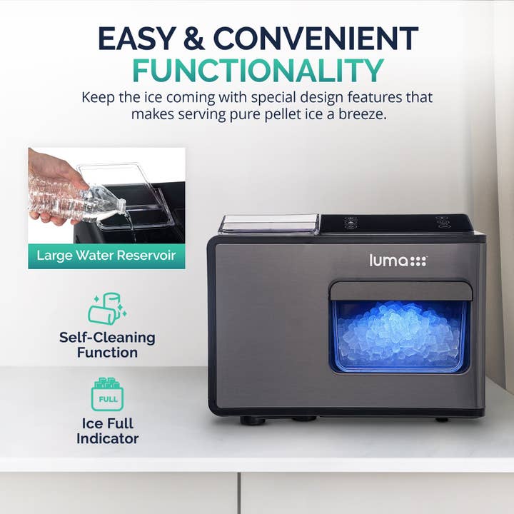 Newair - Wholesale Kitchen Appliance - Luma® Countertop Ice Maker. Nugget Ice, 44 lbs/day - Black Stainless Steel