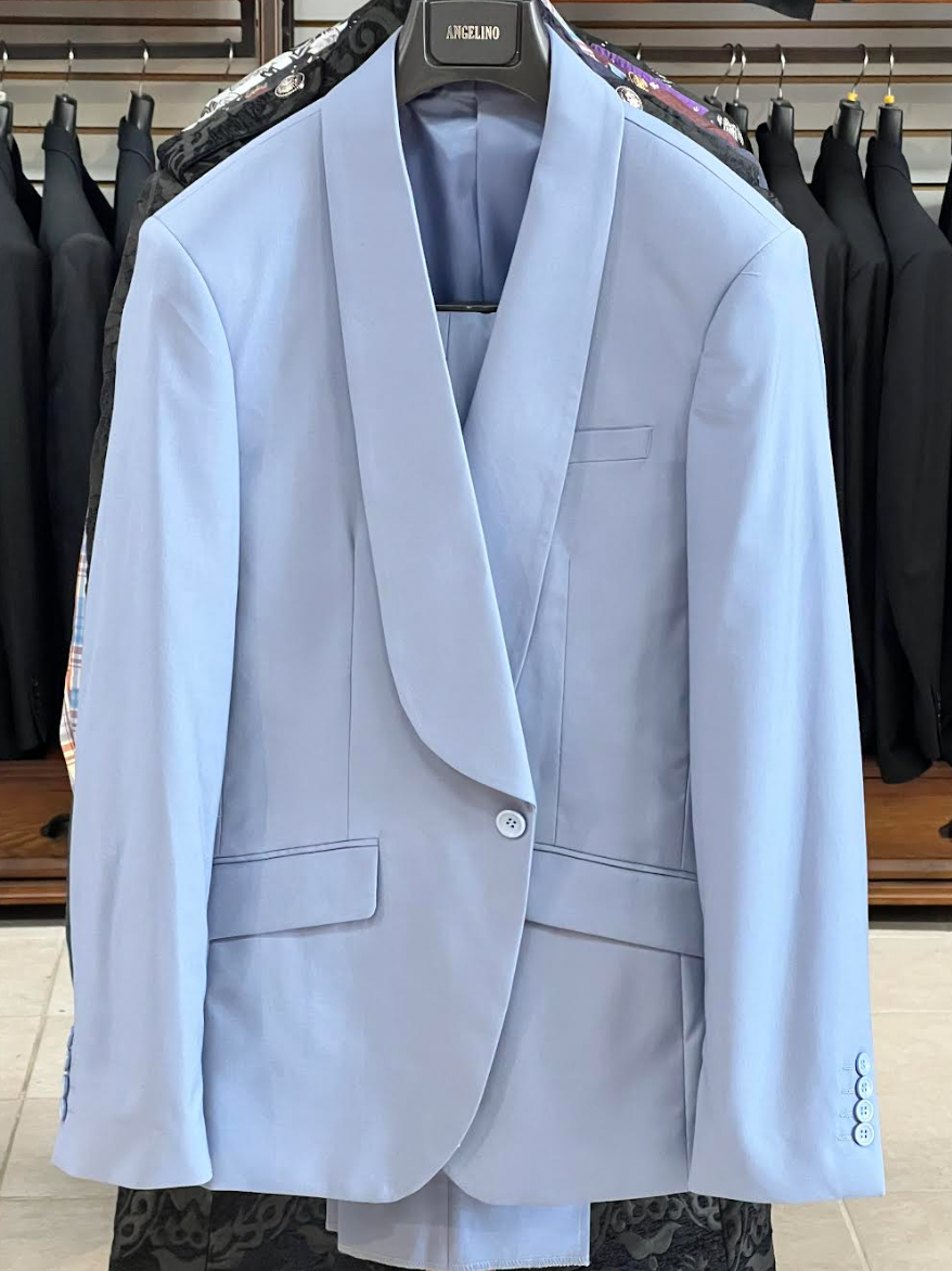 Angelino - Venta al por mayor Chaqueta de vestir - Hombre - trajes de hombre, azul claro, solapa de chal1