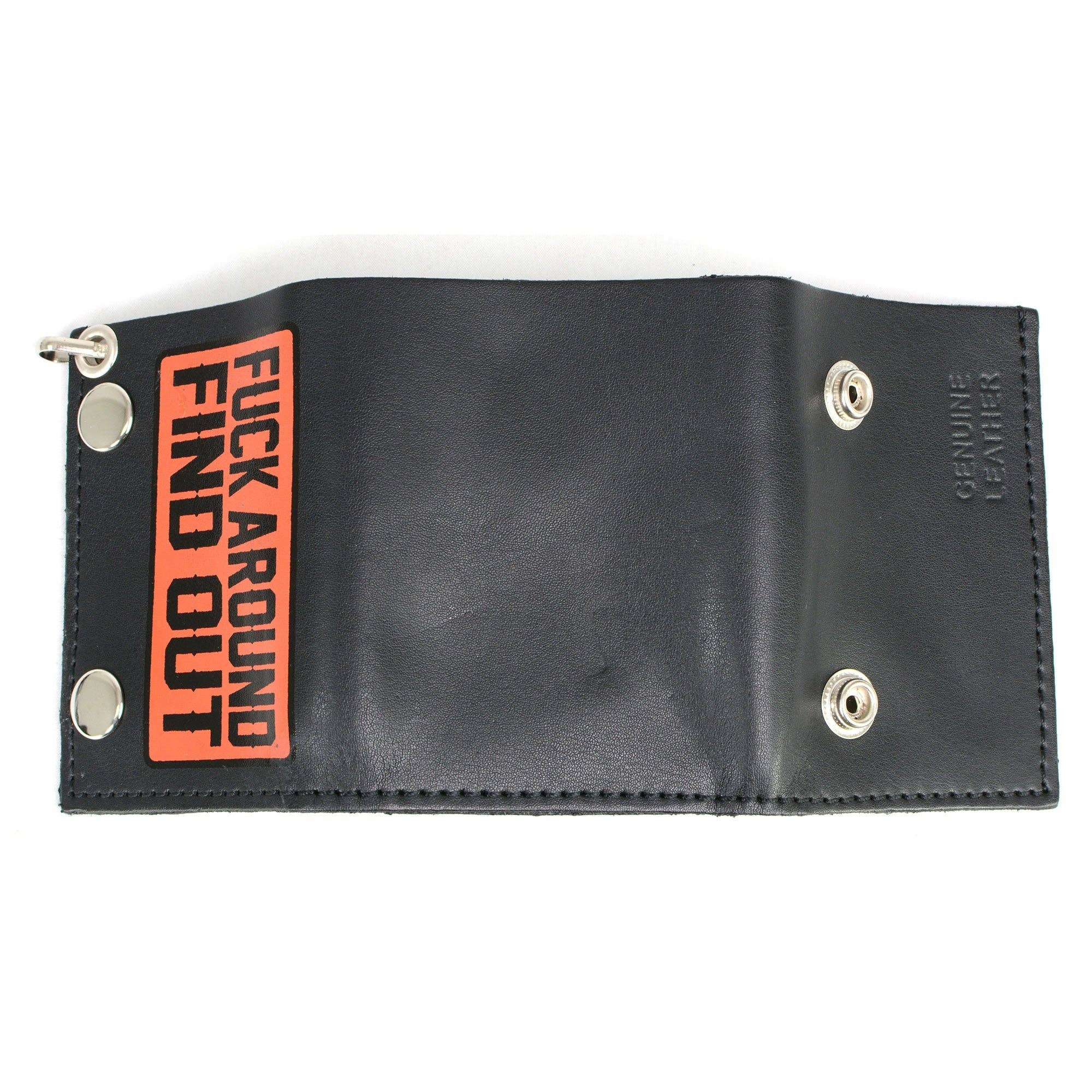 BLK Hot Leathers F*** Around Find Out TriFold Chain Wallet WLB1037 for wholesale on Faire4