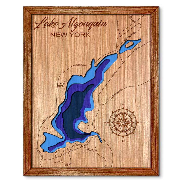 Lake Algonquin, New York Depth Map - Unique Wall Art for wholesale by Premier Gifts and More