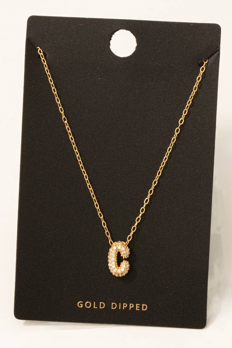Fame Accessories - Wholesale Pendant/Charm Necklace - Gold Dipped Cz Pave Bubble Letter Pendant Necklace4