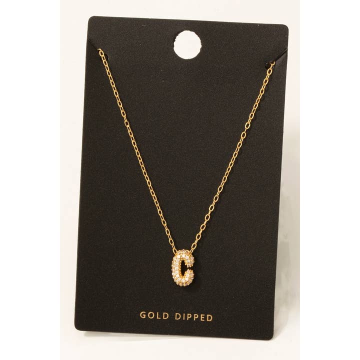 Fame Accessories - Wholesale Pendant/Charm Necklace - Gold Dipped Cz Pave Bubble Letter Pendant Necklace4