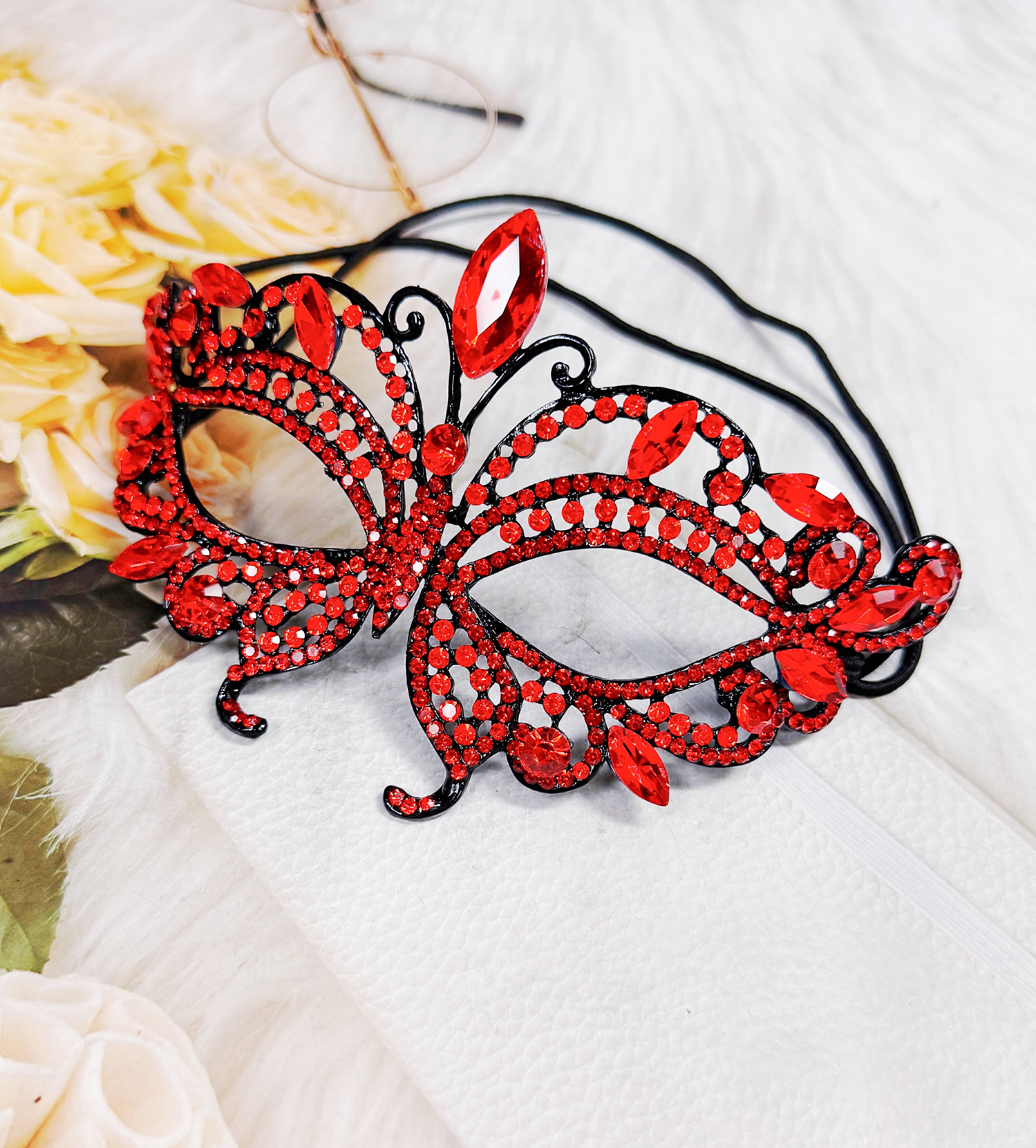 Happy Dream Gifts - Wholesale Costume - Women's - Red Crystal Masquerade Mask, Black Party Mask, Venetian Mask1