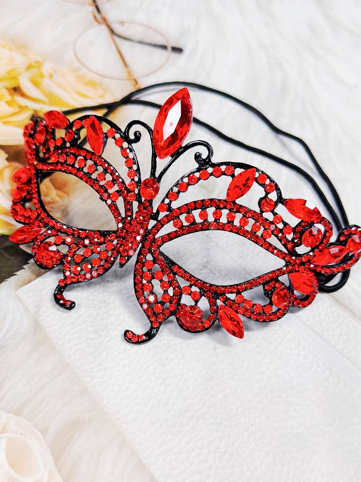 Happy Dream Gifts - Wholesale Costume - Women's - Red Crystal Masquerade Mask, Black Party Mask, Venetian Mask1