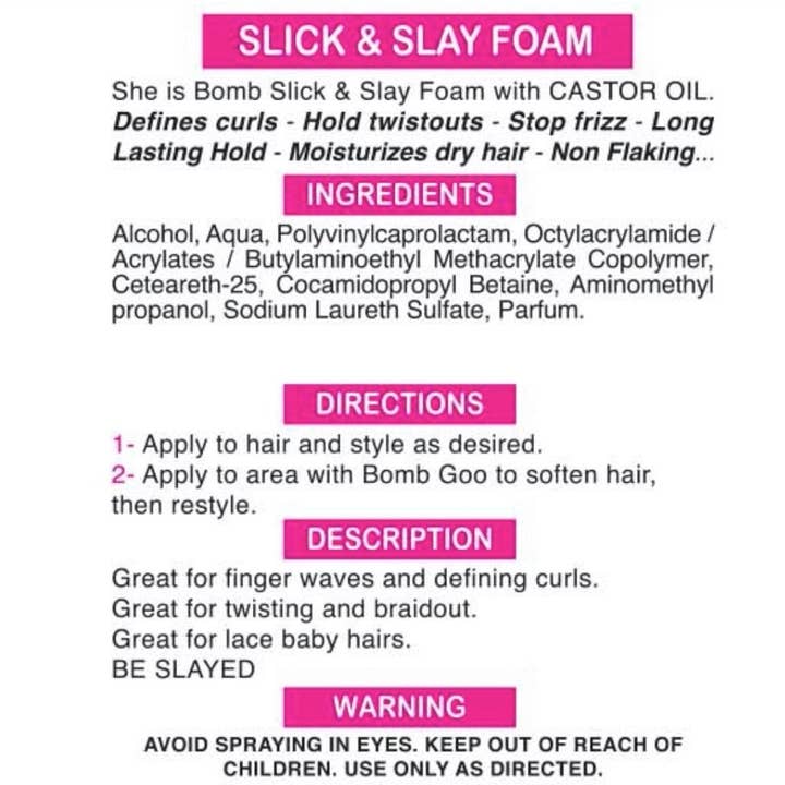 She Is Bomb Collection - Wholesale Hair styling gel/mousse - SLICK AND SLAY FOAM3