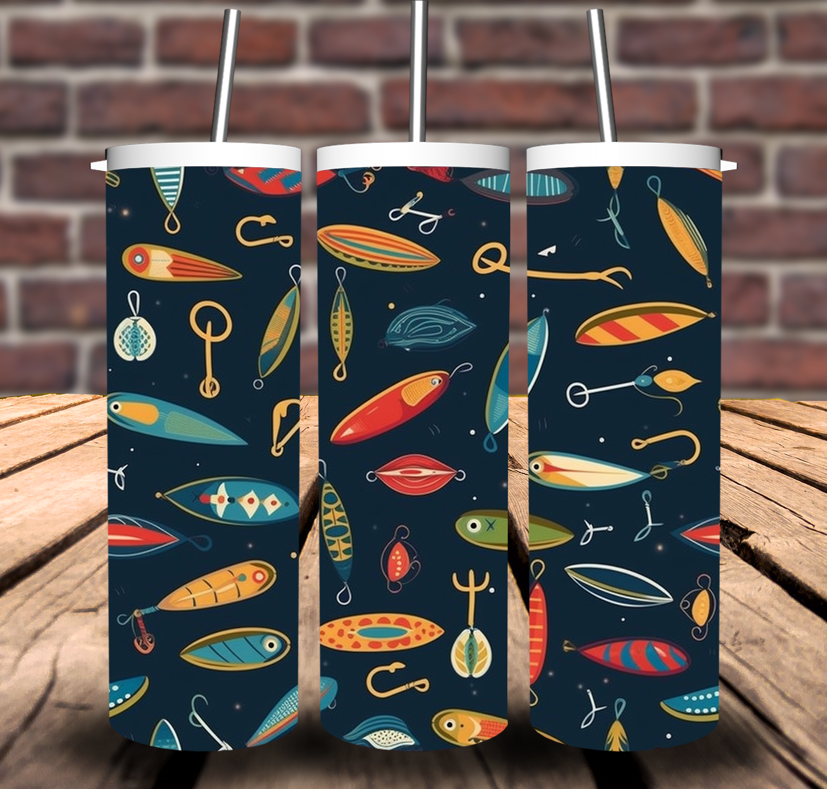 Sweet Tees - Wholesale Insulated Mug/Tumbler - Fishing Lures Dad Father Sublimation Tumbler 20oz 30oz0