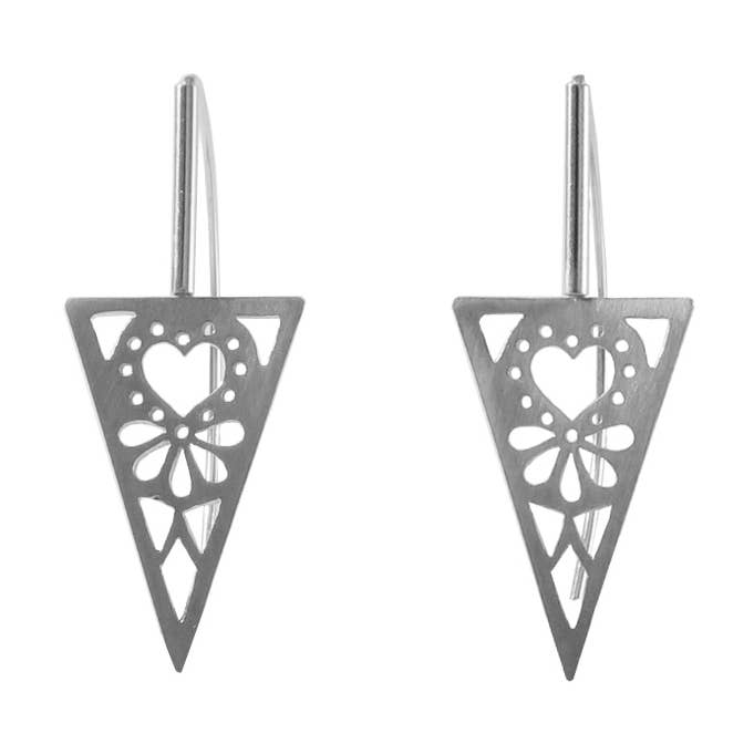 Papel Picado Triangle Heart Corazon Earrings for wholesale by Kalai Jewelry
