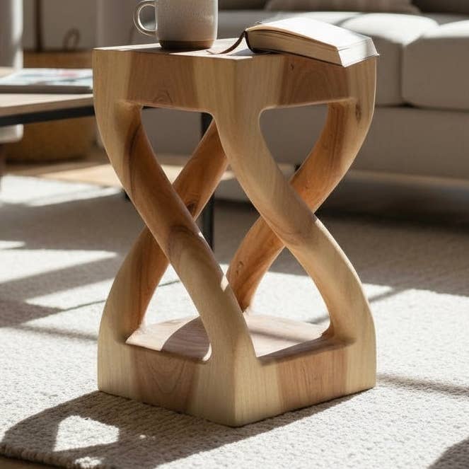 Handgemaakte houten bijzettafel van massief Suarhout 50x28x28 cm voor wholesale door SchnappFreude