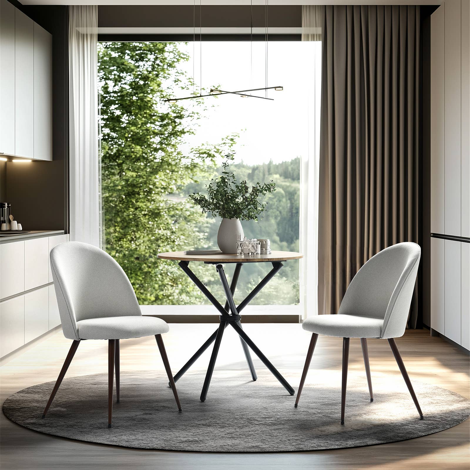 39F Inc. – Großhandel Stühle – Retro Industrieller Wildleder-Esszimmerstuhl (1 Stk.) - Metallbein10