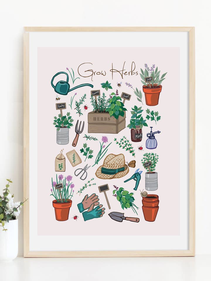Impression artistique Grow Herbs A4 sans cadre pour la vente par Angie Spurgeon Illustration and Design