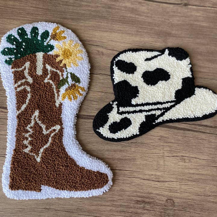 Punch Needle Bota Cowboy Bota e Chapéu por atacado de Fireflypunch