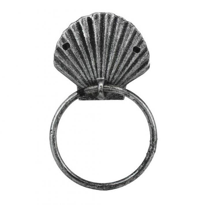 Antique Silver Cast Iron Seashell Towel Holder 8.5" for wholesale by Hampton Ironworks