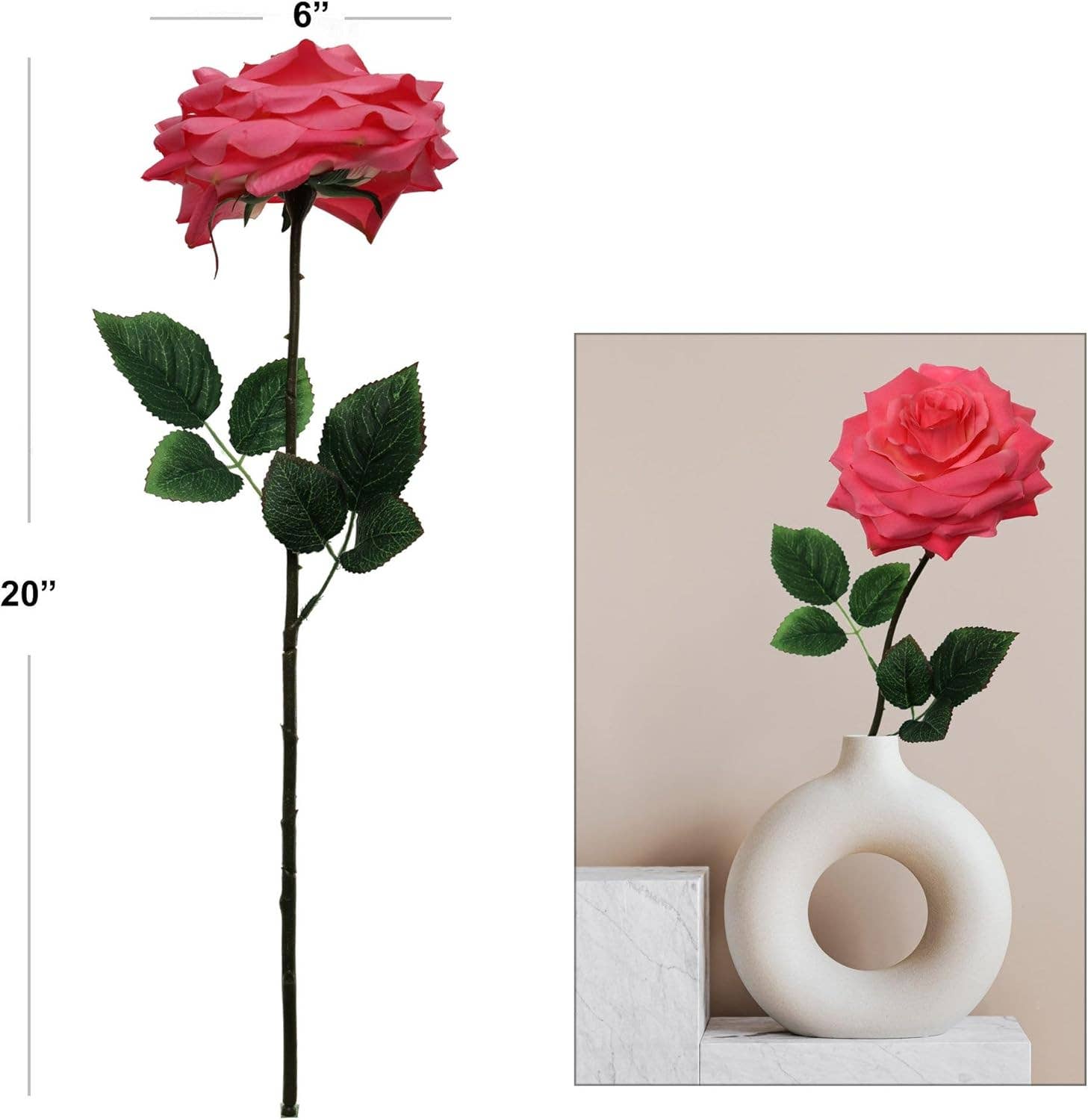 Larksilk - Wholesale Artificial Flowers - 20" Open Rose Stem - 6 PACK1