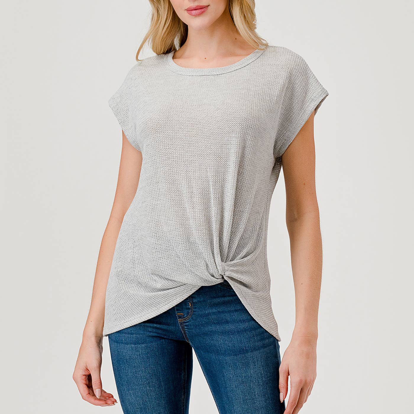 Heimious - Vente Haut en maille – femme - Haut en tricot à manches courtes et nœud décollé, T8050