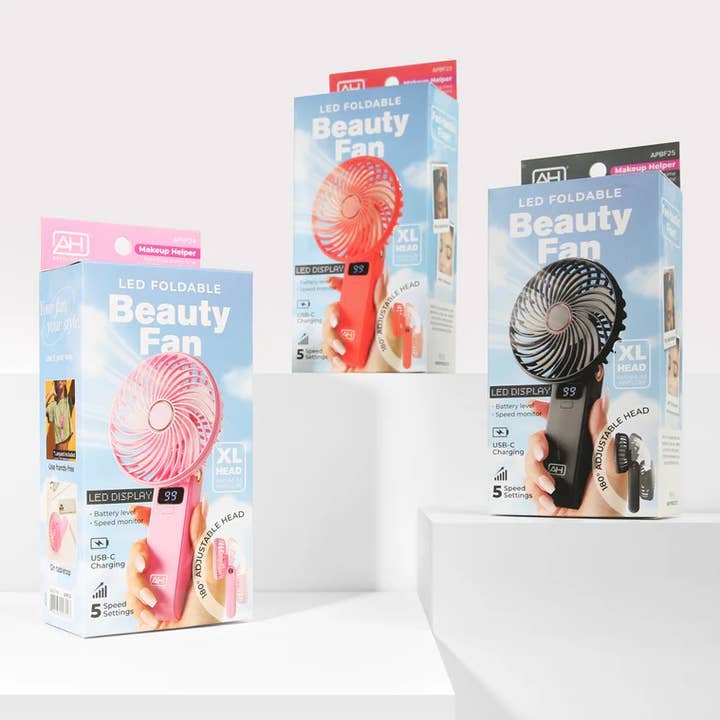 BEAUTY FAN - LED FOLDABLE (BLACK) (6 PCS) for wholesale by WHOLESALEBEAUTYLA