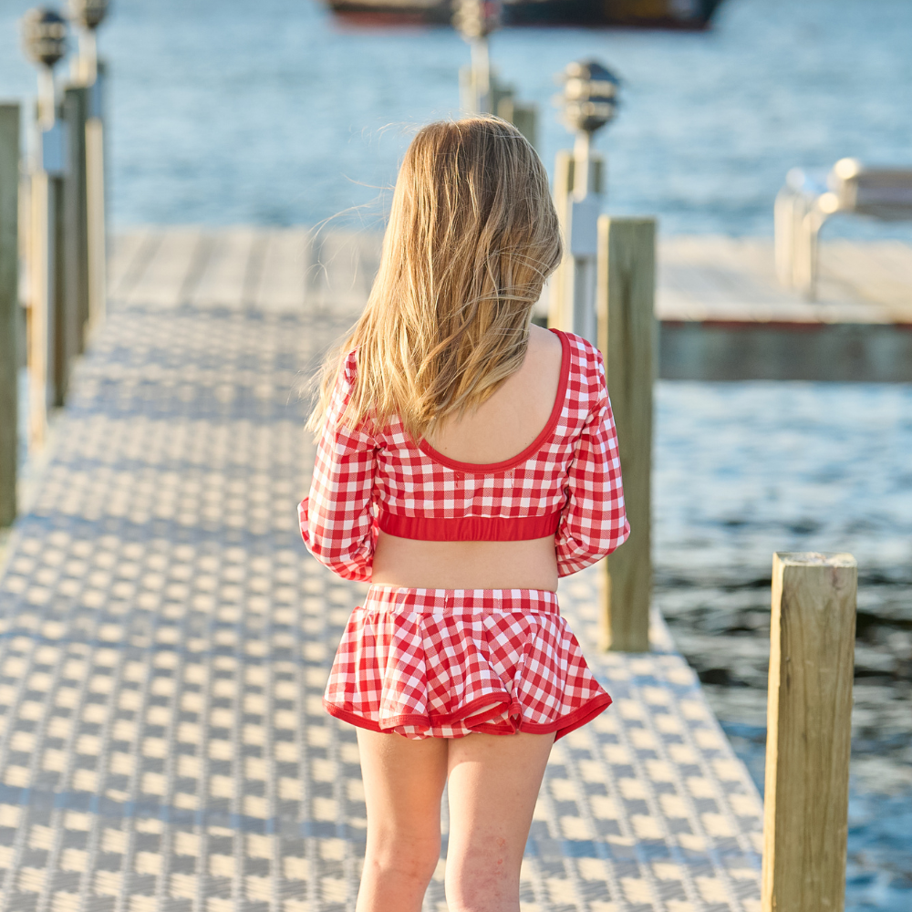 Sugar Bee Clothing – wholesale Two-piece swimsuit – Kids – Girls Swimsuit - Skirt Bikini - Red Gingham9