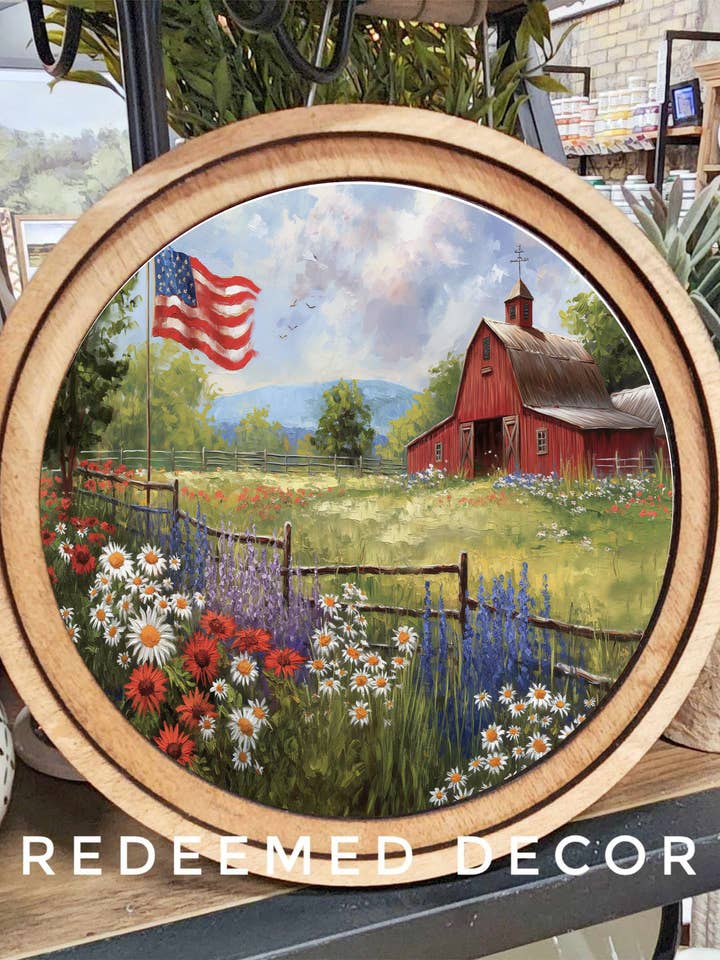 8" Rund Patriotisk Gårdskonst för wholesale av Redeemed Decor