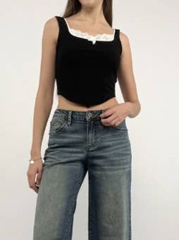 Lace Trim Cropped Tank Top_K0001 for wholesale by MEBON