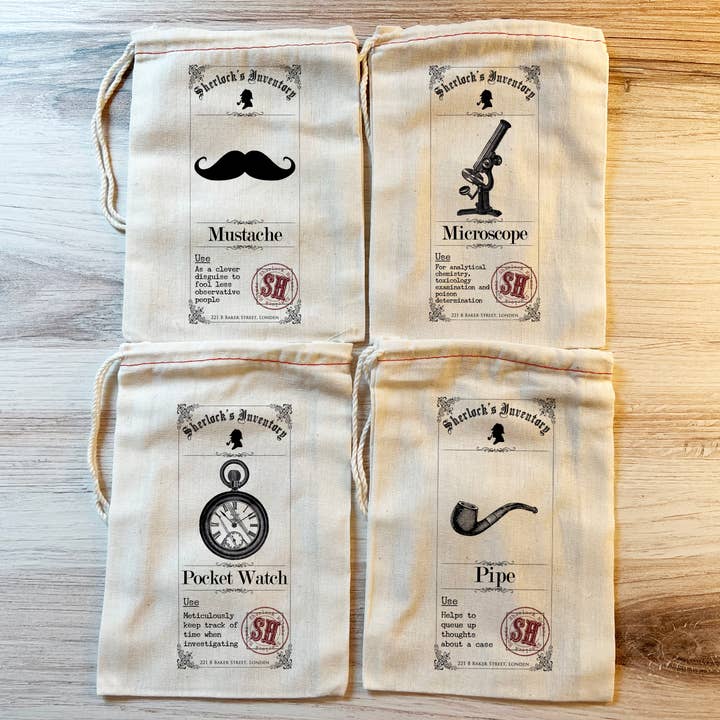 Kport Gift Company - Wholesale Gift Bag Set/Pack - Sherlock Holmes Gift Favor Bags. 8 Bag Set