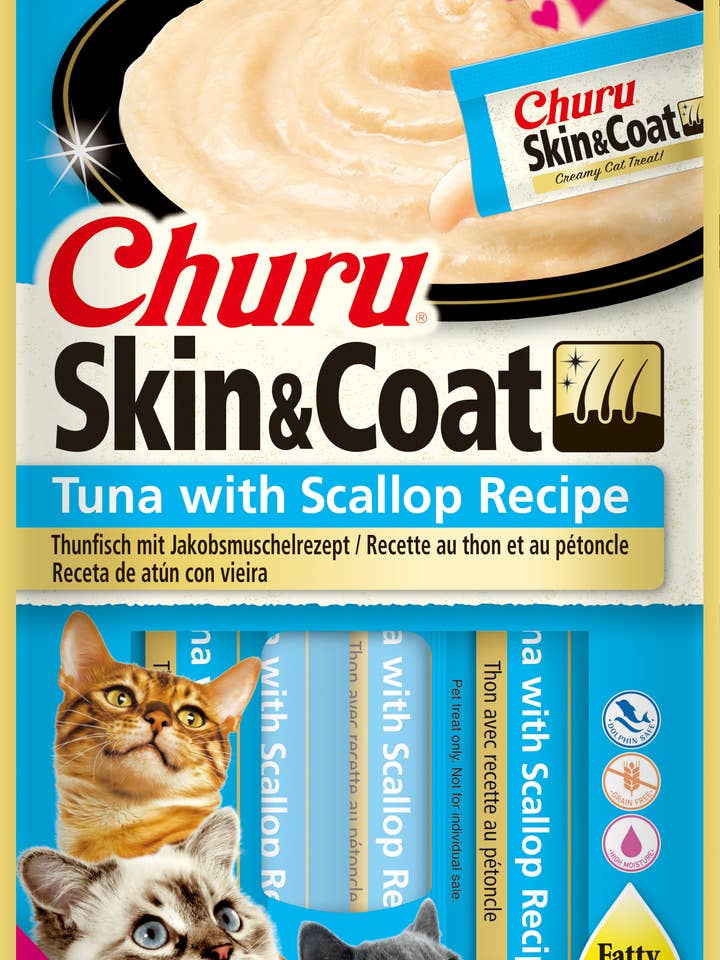CIAO Churu Skin & Coat per gatti Tonno con capasanta per la vendita all'ingrosso da parte di Finest Petfoods