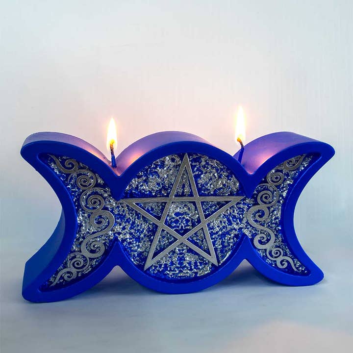 Kheops International – wholesale Novelty candle – Intention Candle - Triple Moon Pentacle Blue & Silver (Each)2