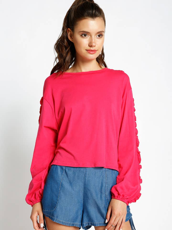 Sans Souci - Wholesale Blouse - Women's - RUFFLED LONG SLEEVE TOP - T56895