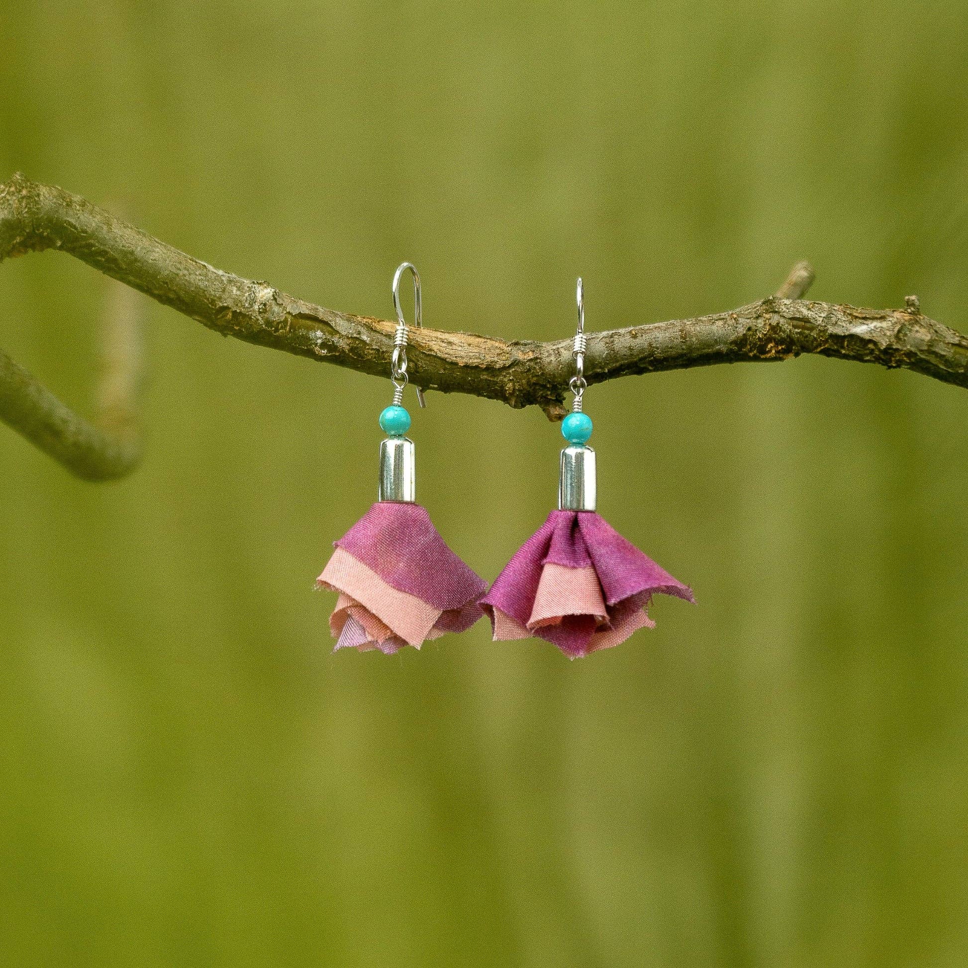 Buckaroo Bling LLC dba Bling Boheme - Wholesale Dangle Earrings - Short Sterling Silver Earrings w/ Pink Flower and Turquoise1