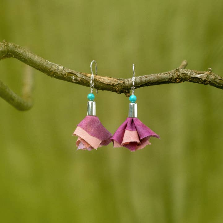 Buckaroo Bling LLC dba Bling Boheme - Wholesale Dangle Earrings - Short Sterling Silver Earrings w/ Pink Flower and Turquoise1