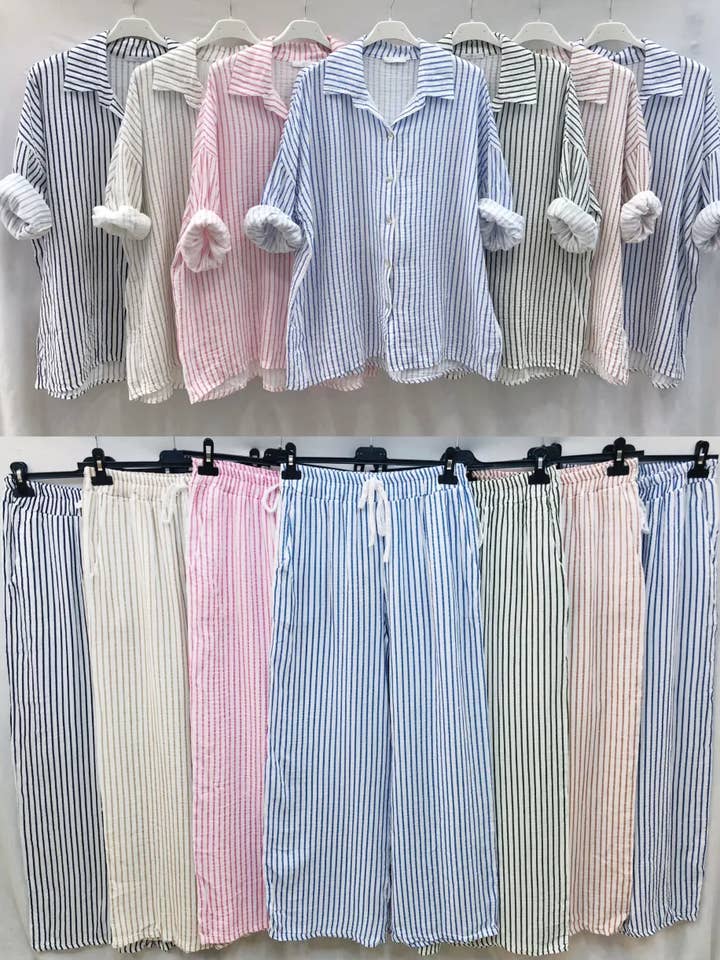 Mimi & Gogo - Wholesale Pants - Women's - Cotton gauze pants with stripes @906771_PaGazeRayure5