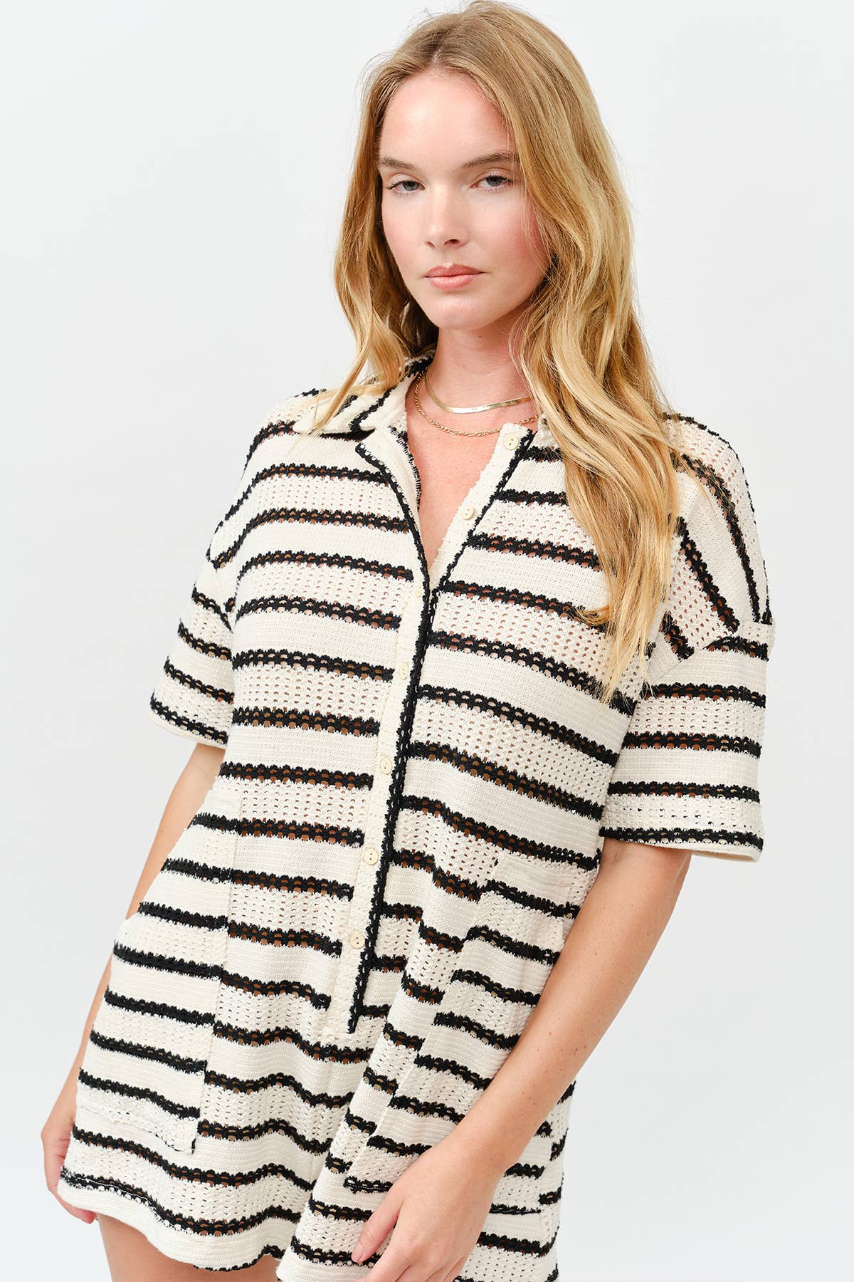 ILLA ILLA - Wholesale Romper - Women's - Slouchy Striped Crochet Romper9