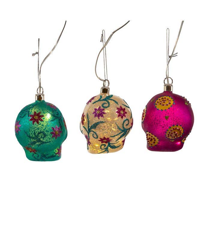 Kurt S. Adler, Inc. - Wholesale Ornament Set - 3.5"USB PRELIT DOD SKULL GLASS ORNAMENT 3A2