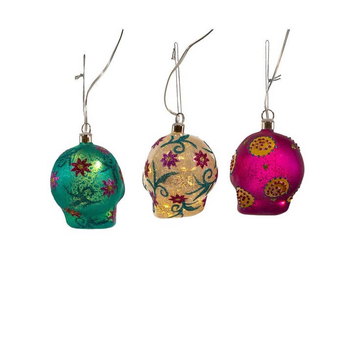 Kurt S. Adler, Inc. - Wholesale Ornament Set - 3.5"USB PRELIT DOD SKULL GLASS ORNAMENT 3A2