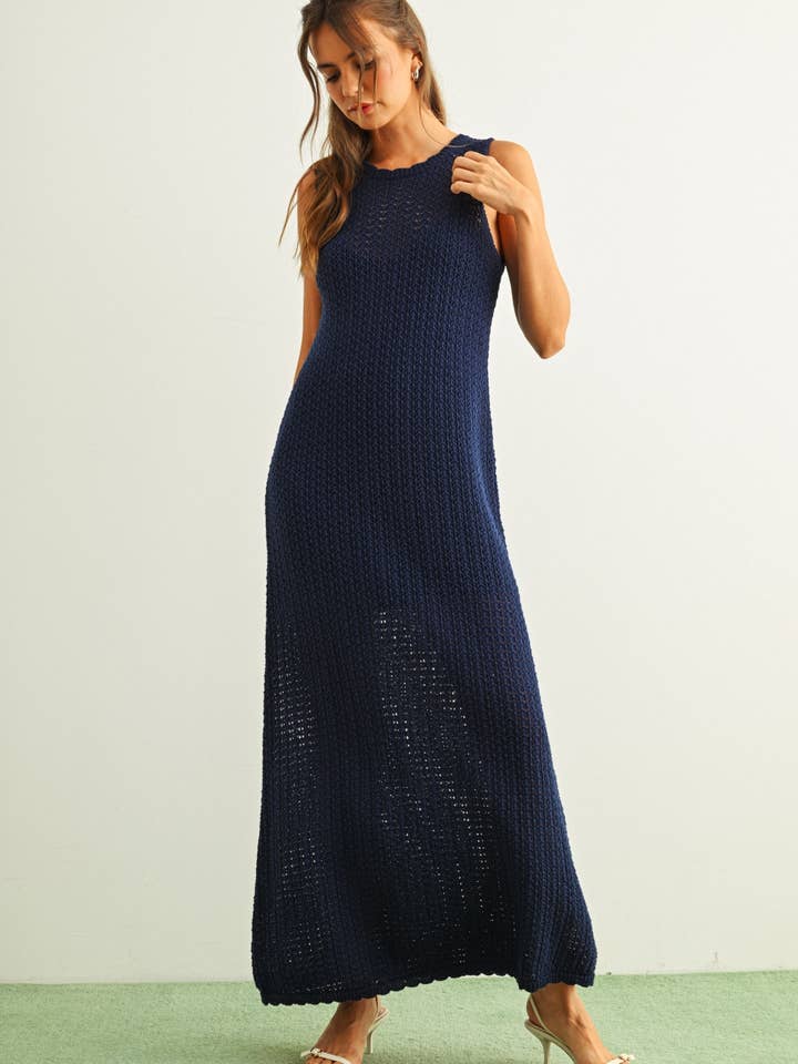 D5949 TIED BACK KNITTED LONG DRESS for wholesale by MIOU MUSE